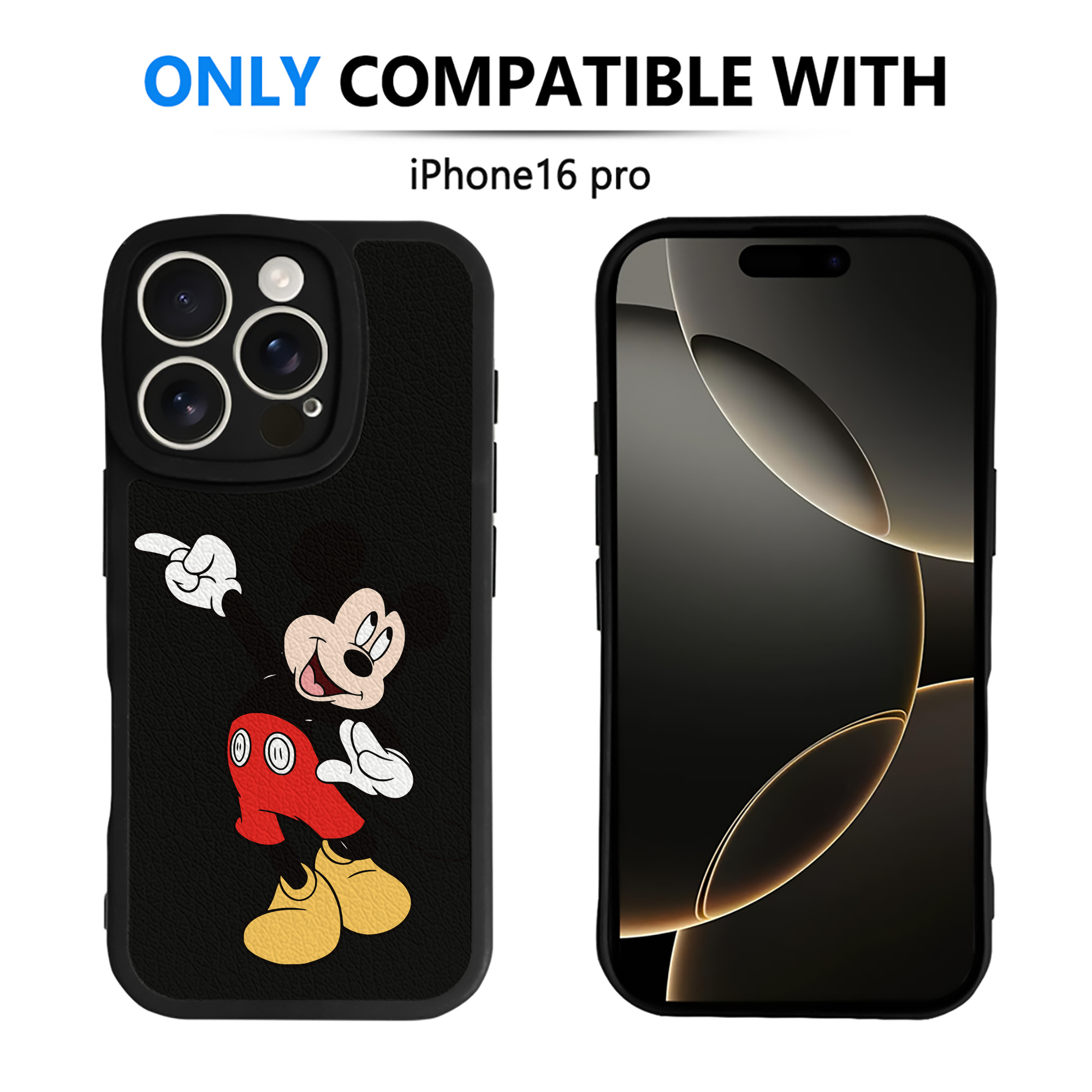 （画像用） ミッキーマウス Mickey Mouse 【iPhone 16シリーズ対応】シリコンスマホケース（レザー調） 材質：シリコン